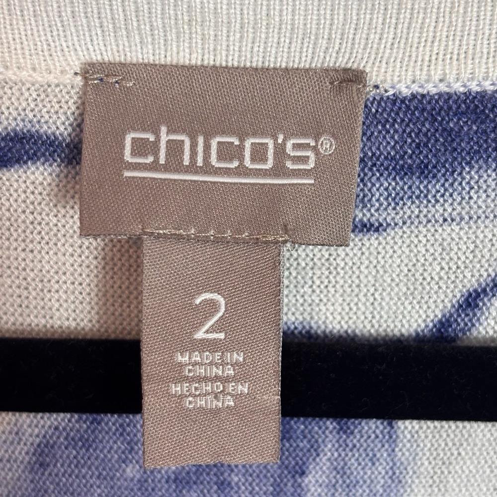 Chico's Womens Blue Floral 3/4 Sleeve Cashmere Blend Tunic Sweater sz 2/Large - Picture 4 of 10